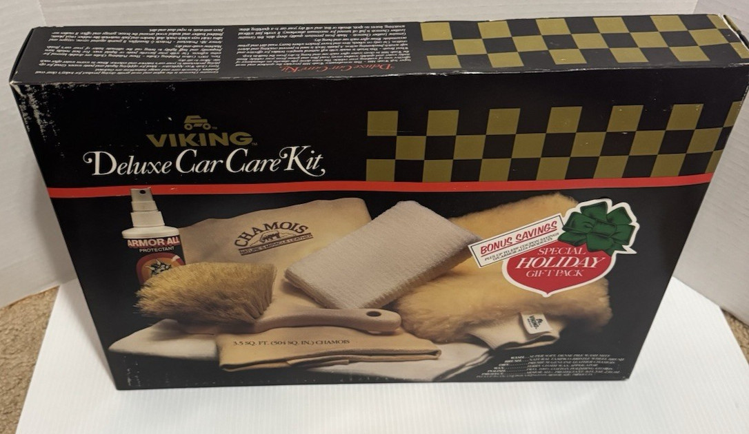 Viking Deluxe Car Care Kit Chamois Vintage SEALED Car Wash Kit