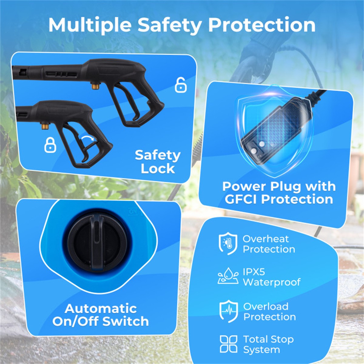 Electric Pressure Washer.Versatile Nozzle Options.Multiple Safety Protection