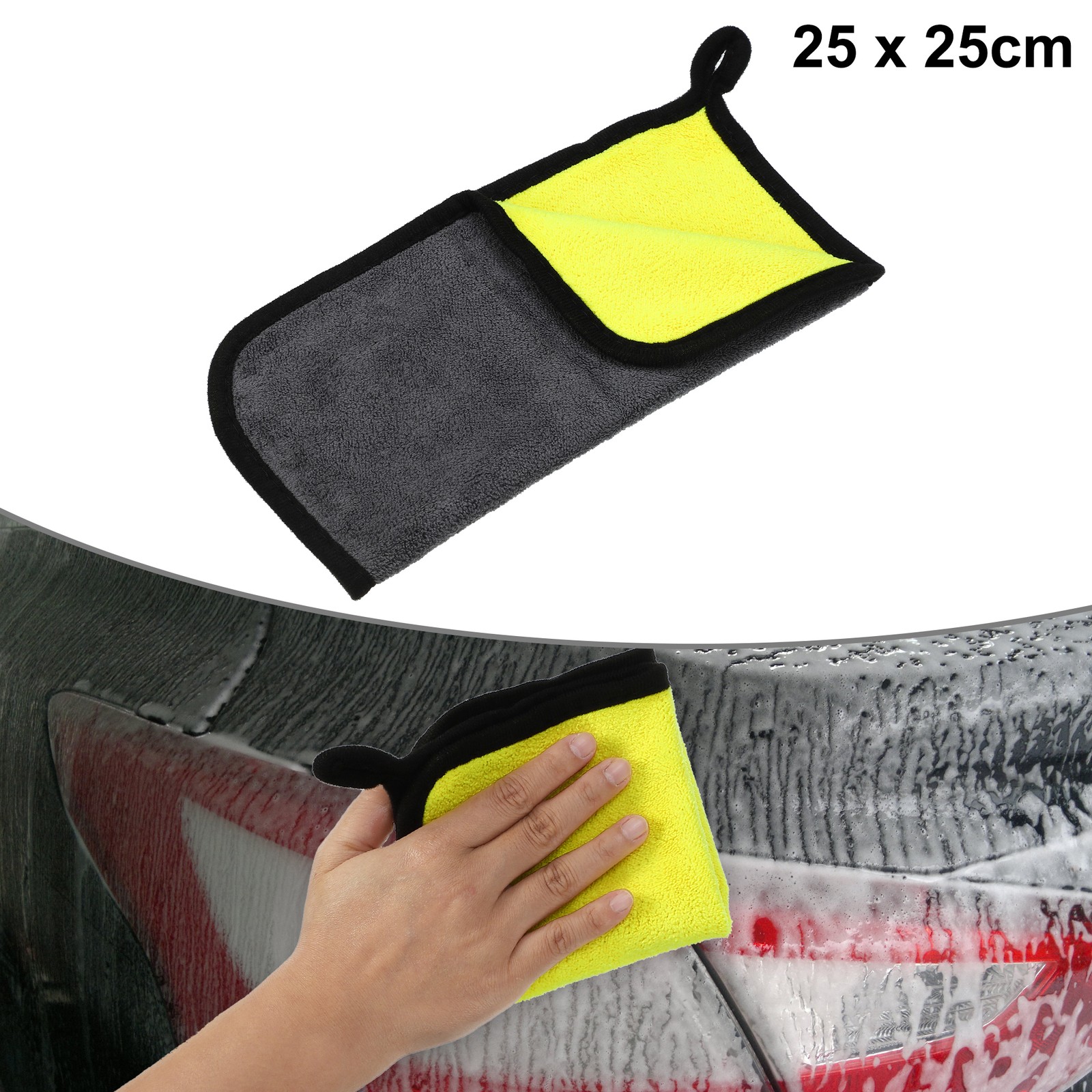 1pcs Microfibre Car Drying Towel 9.84″x9.84″ Extra Large 500 GSM Gray Yellow