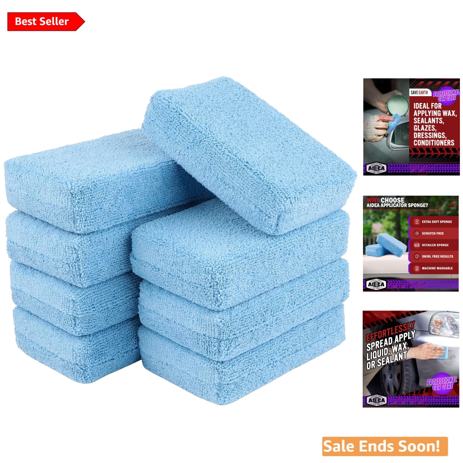 Microfiber Applicator Pads 8 Pack for Car Wax Sealant and Polish Blue