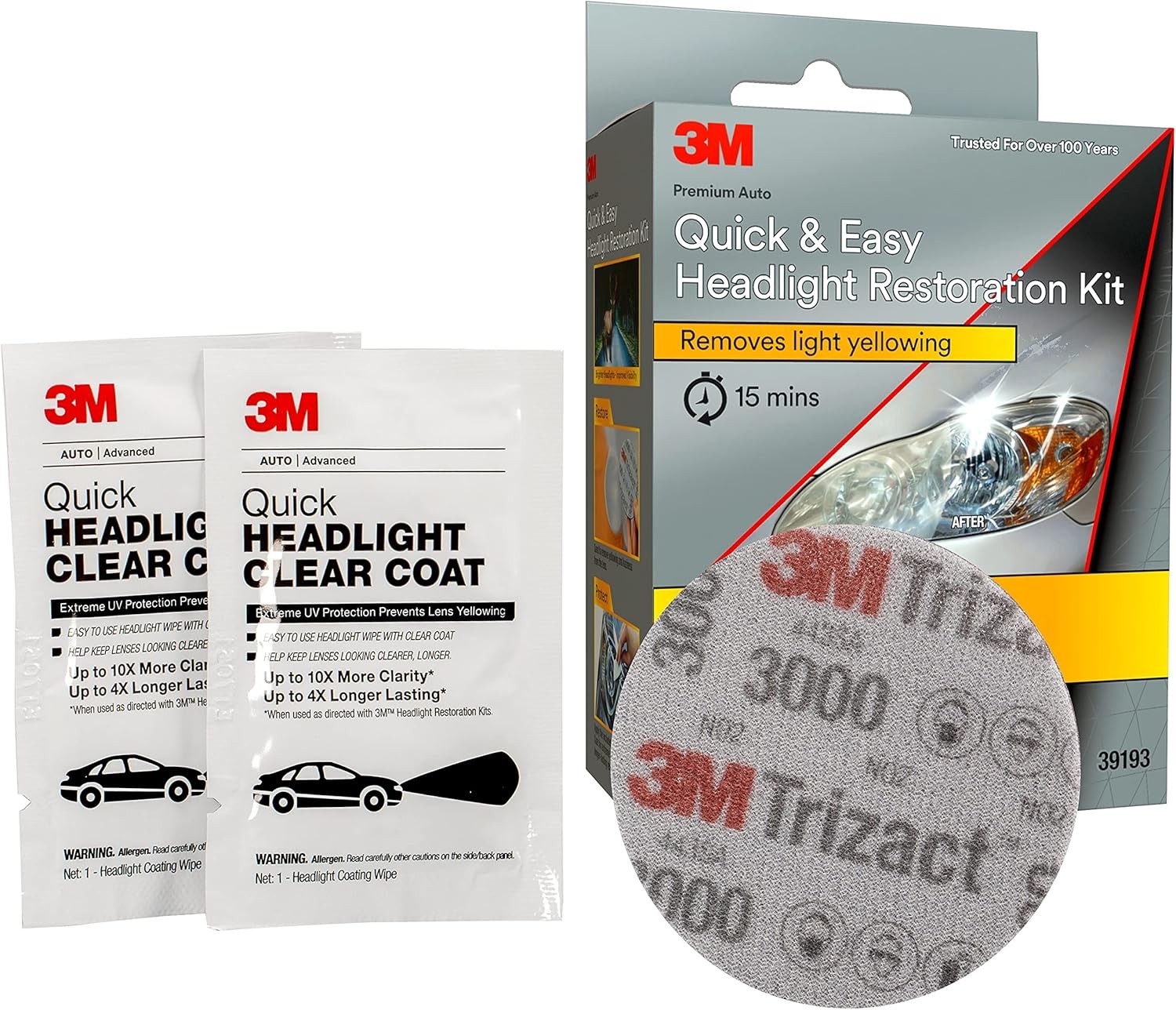 3M Quick and Easy Headlight Restoration Kit, Removes Light Yellowing in…
