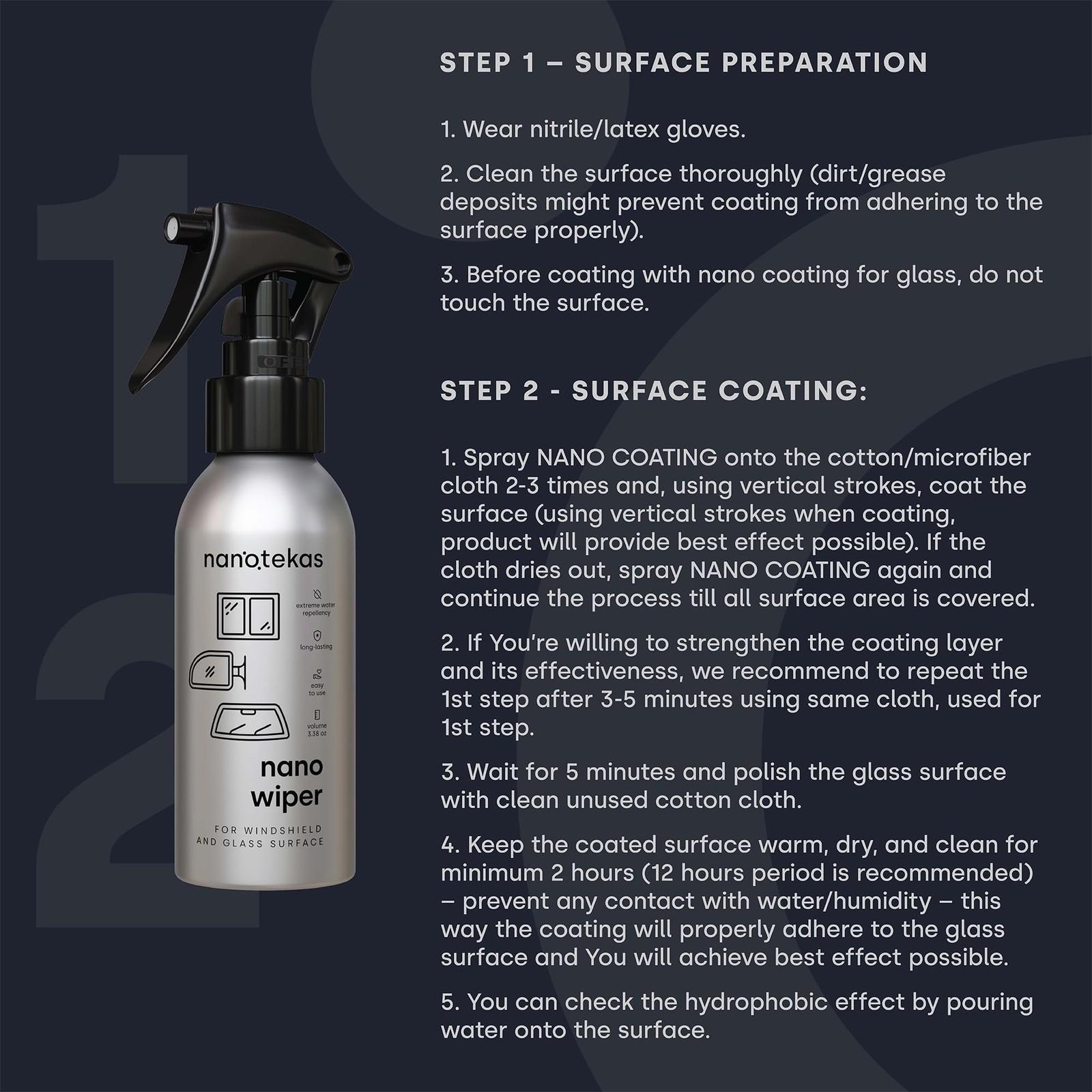 Nanotekas Ceramic Coating for Cars – Nano Wiper Auto 3.38 Fl Oz (Pack of 1)