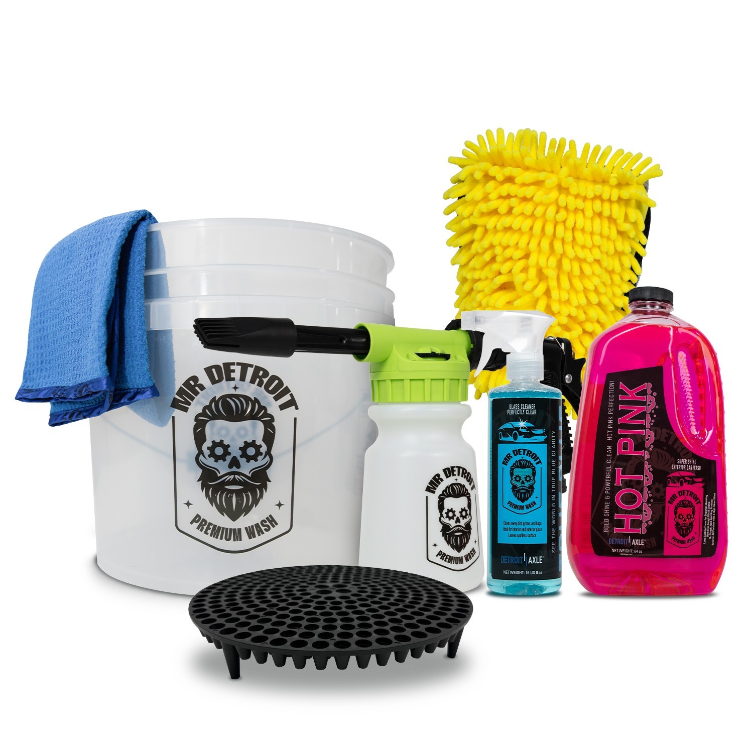 Mr. Detroit – 7pc Pro Car Wash Kit w/ Foam Blaster, Soap, Bucket, Mitt & More
