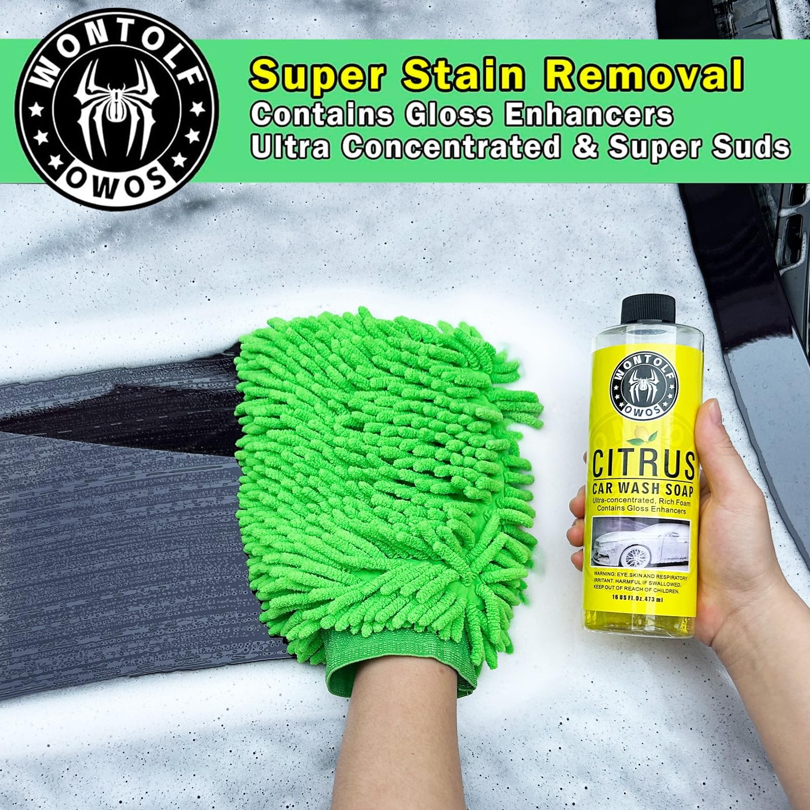 Wontolf 17pc Car Wash Kit, Cleaning Kit with Brush Long Green