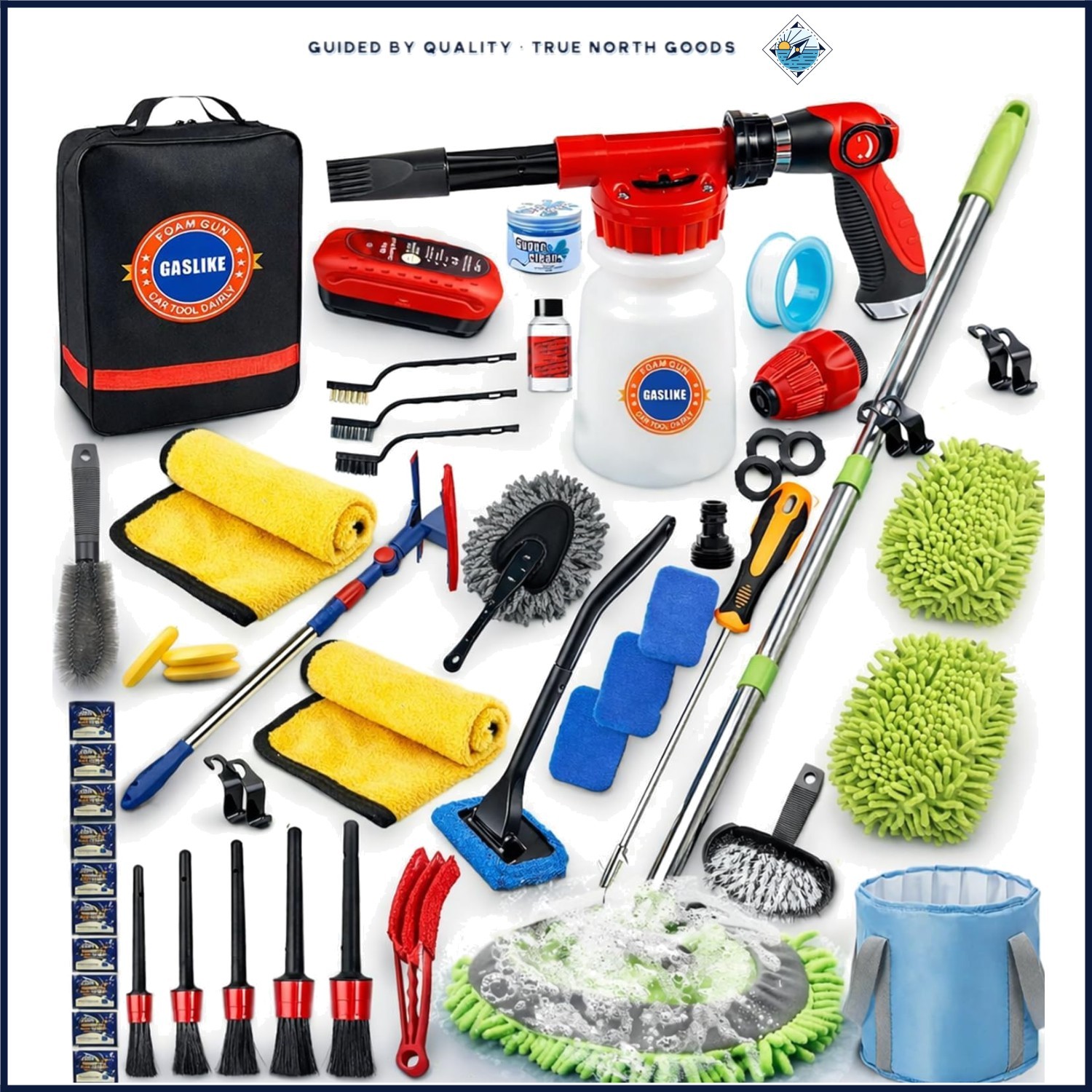 Car Wash Supplies Set with Foam Gun, Detailing Brushes, and Microfiber Towels