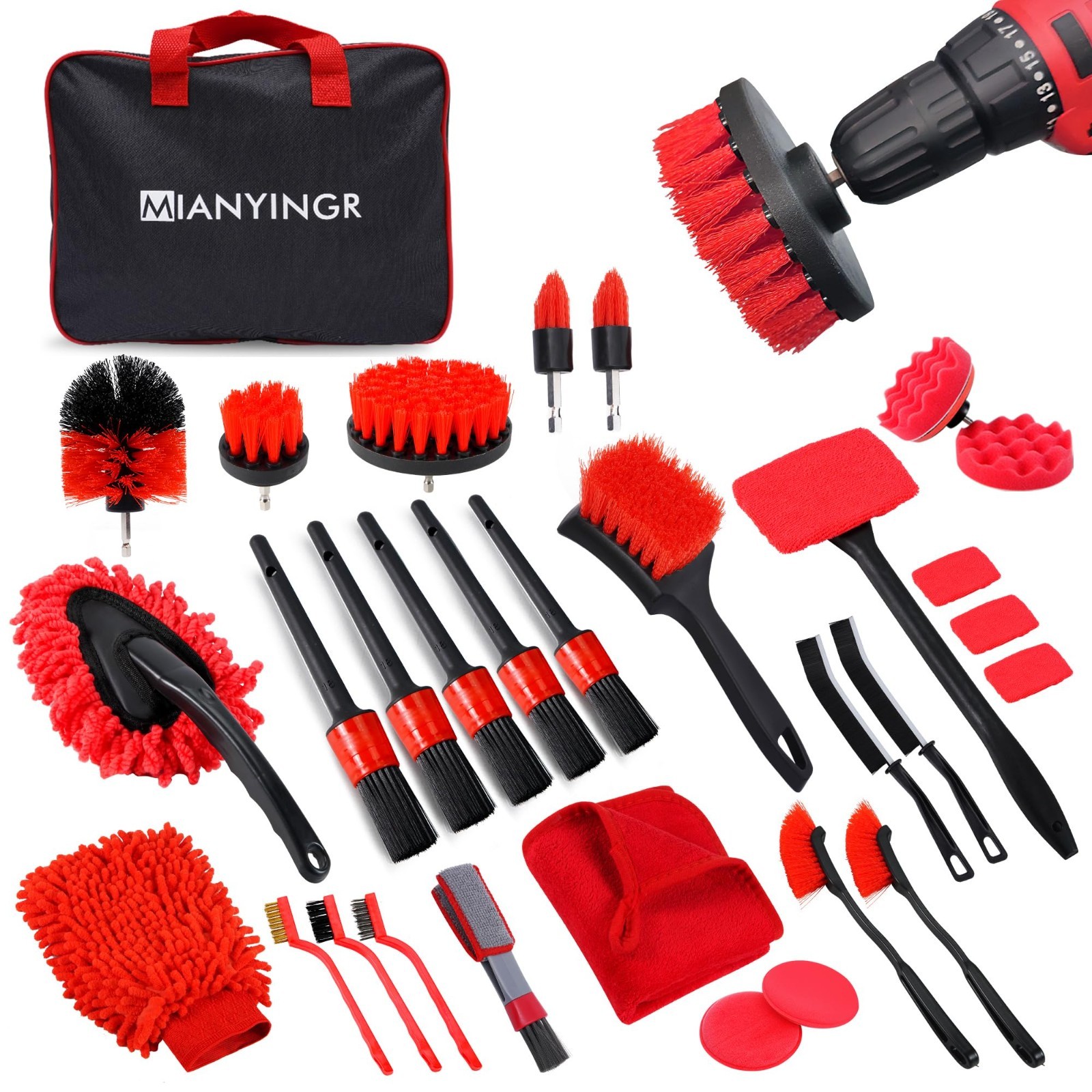 32Pcs Car Detailing Kit – Brush Set, Drill Brush, Polishing Pads, Interior/Exter