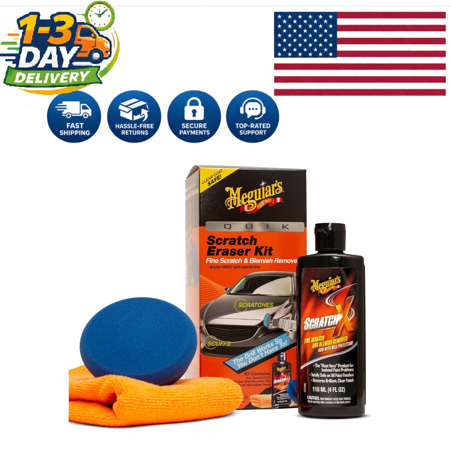 Clear Coat Safe Car Scratch Remover Kit: Quik Eraser with ScratchX (4 Count)