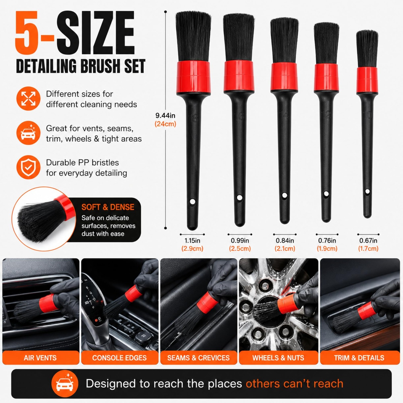 18-Piece Complete Car Detailing Kit – Interior & Exterior Cleaning Set, Brushes