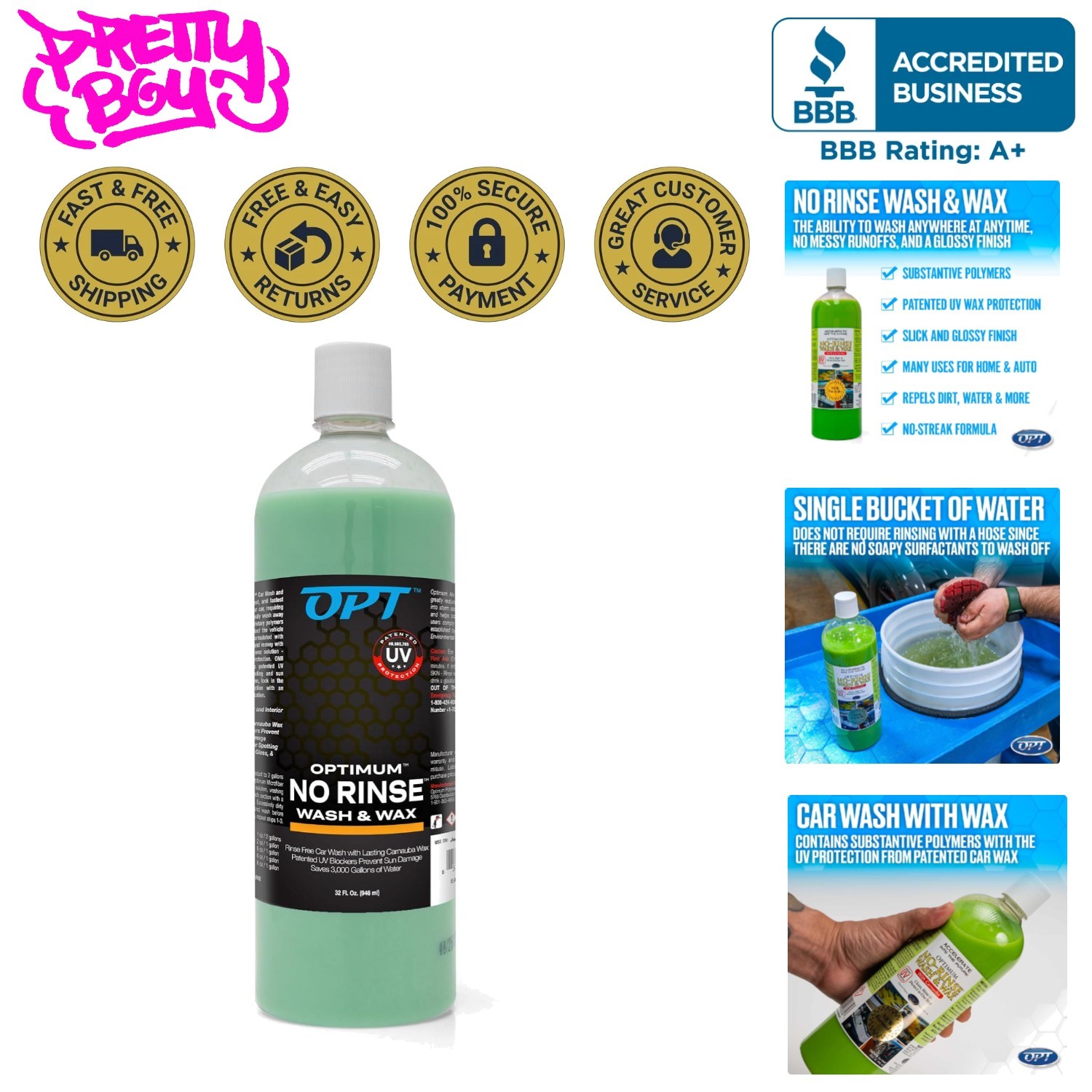 32 Oz Optimum No Rinse Car Wash and Wax – Quick Detailer for Cars, RVs & More