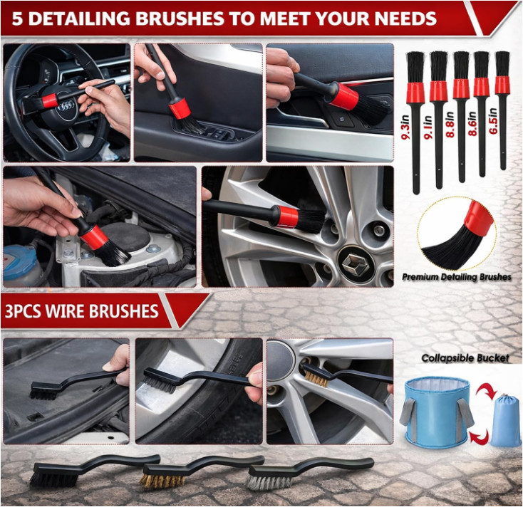Car Wash Detailing Kit with Foam Gun Cleaning Set Brush Long Handle for Cleaning