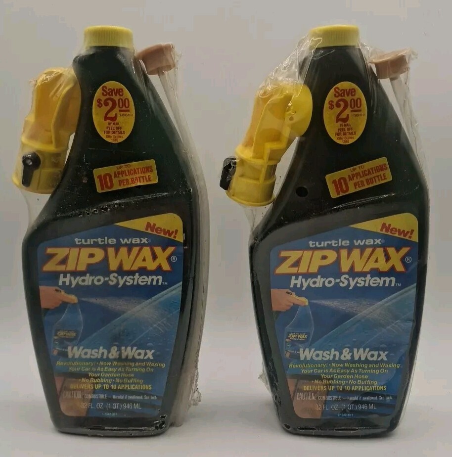 (2) Vintage NOS 1987 Factory Sealed Turtle Wax Zip Wax Hydro-System Wash & Wax