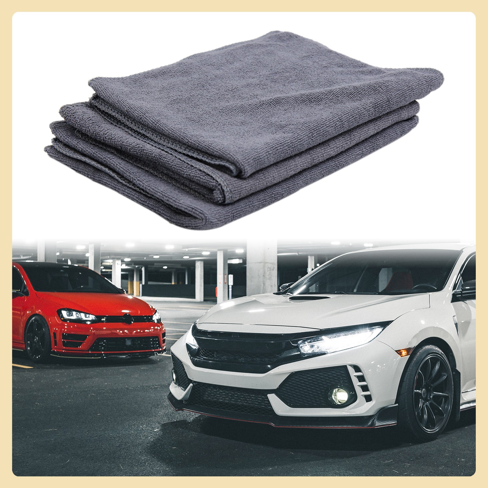 65x33cm 250GSM Microfiber Towel Cleaning Cloths for Car Washing Gray Item of 3