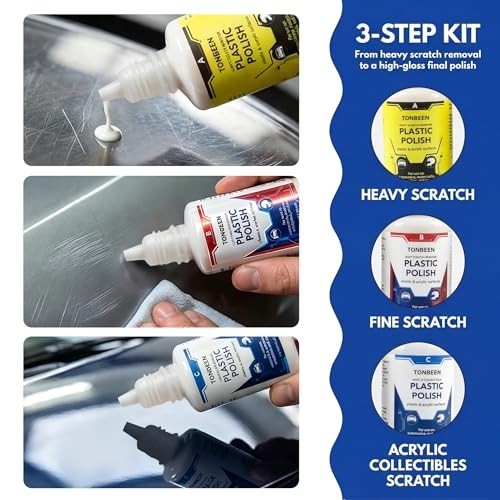 3-Level Plastic Scratch Remover & Polish Kit, 5-Piece Set for Headlights & Acryl