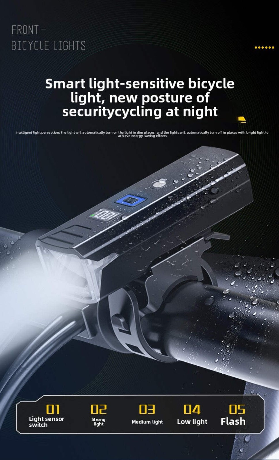 Bicycle lights bike cycling TYPE-C charging digital display