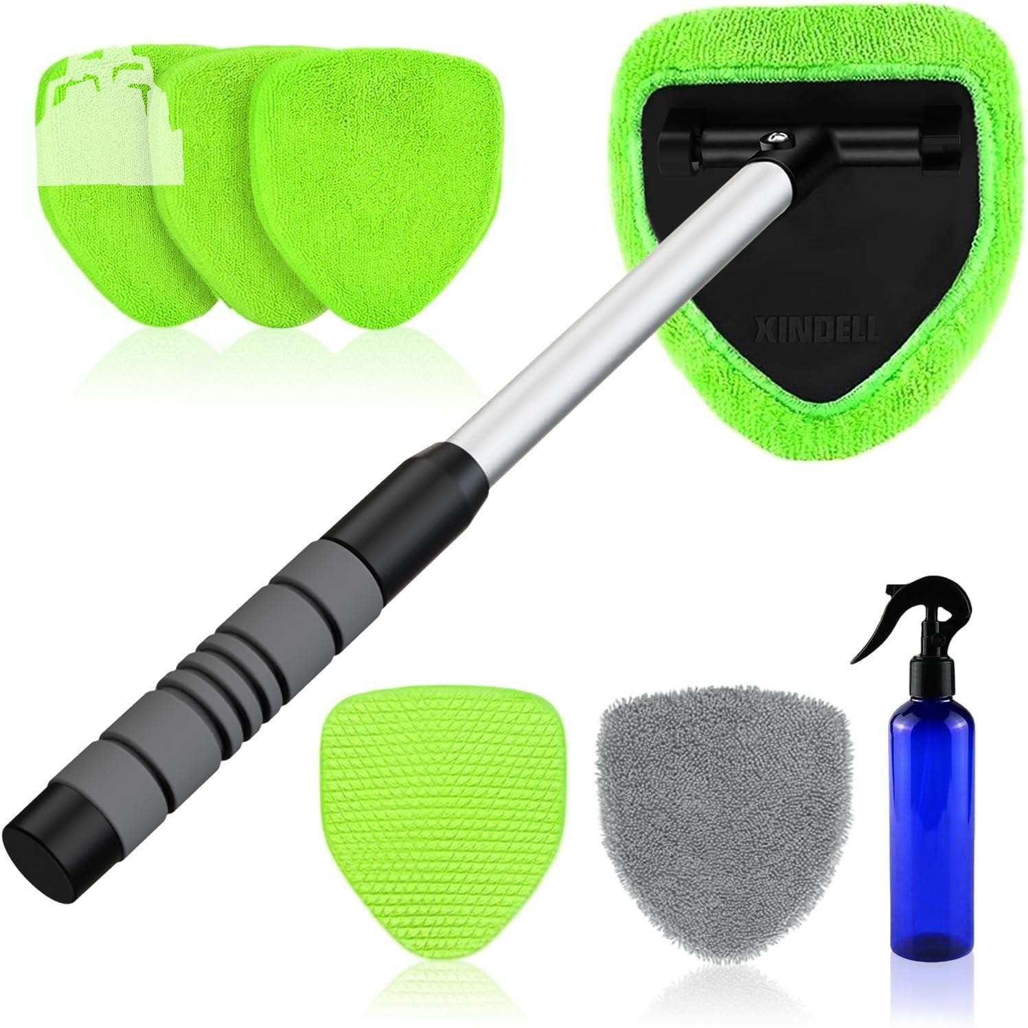 Windshield Cleaning Tool Kit Extendable Handle 4 Microfiber Pads