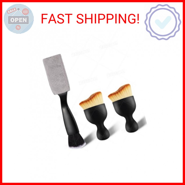 Wuqazu 3PCS Car Interior Detailing Kit – 2 Curved Soft Bristle Brushes & 1 Dual-