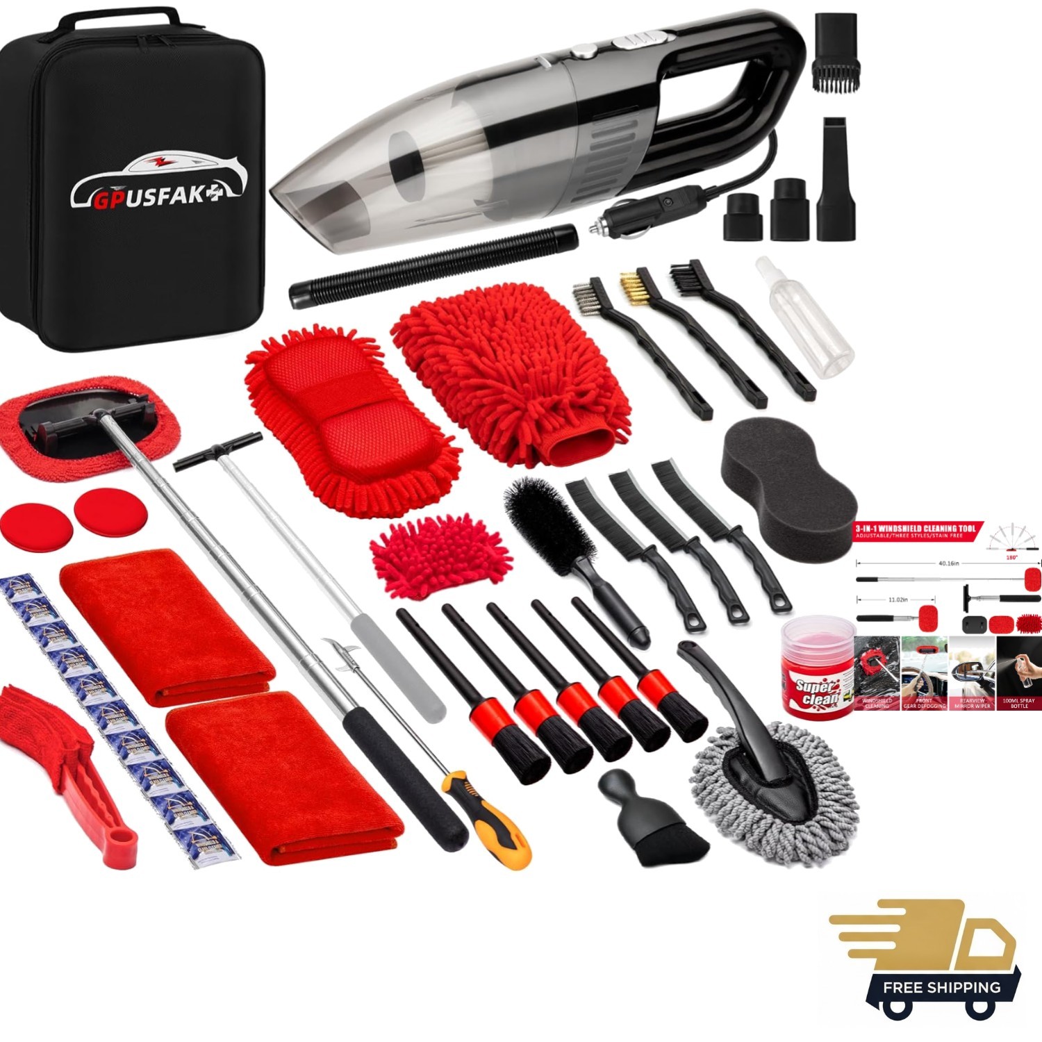 45Pcs Car Wash Cleaning Kit with High Power Handheld Vacuum Windshield Cleani…