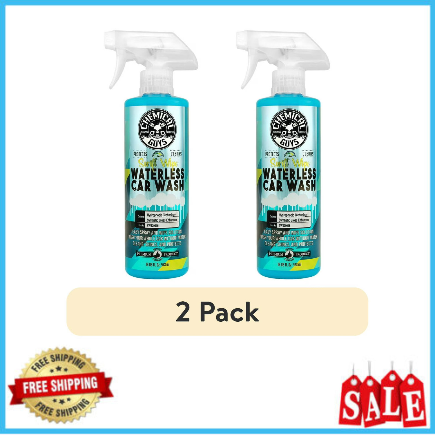 (2 pack) Chemical Guys Swift Wipe Waterless Car Wash, 16 oz