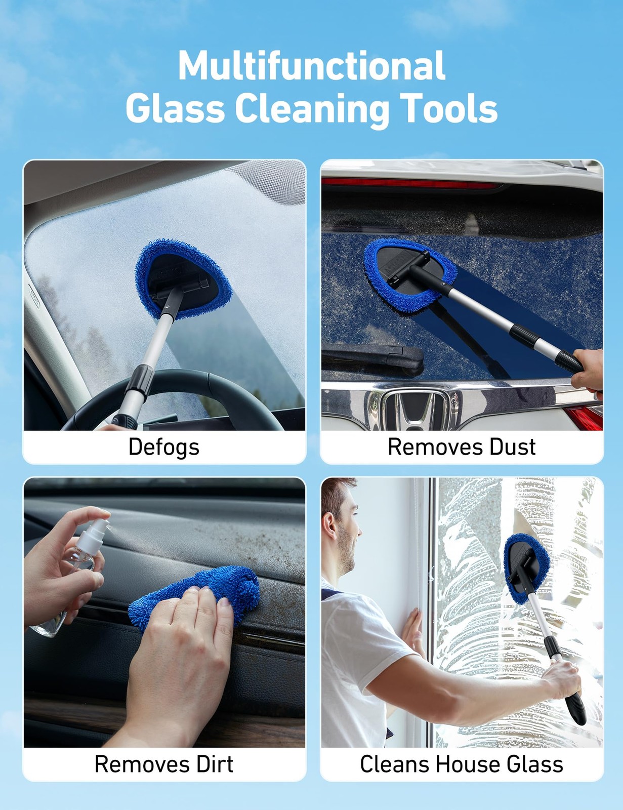AstroAI Car Windshield Cleaner Tool, Window Cleaning Kit with 39in Blue