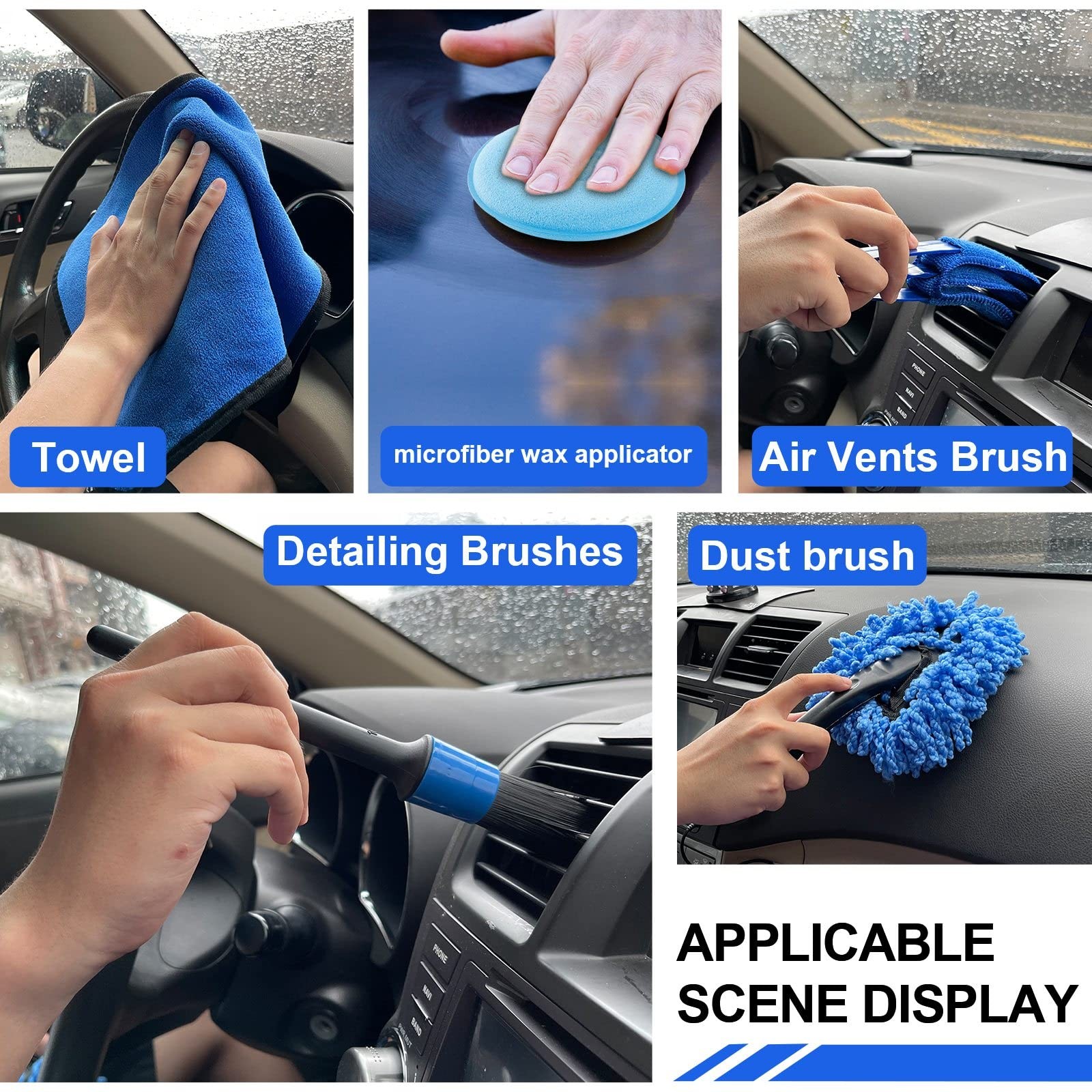 21Pcs Car Wash Kit,62″ Brush wash brush with long handle, Blue