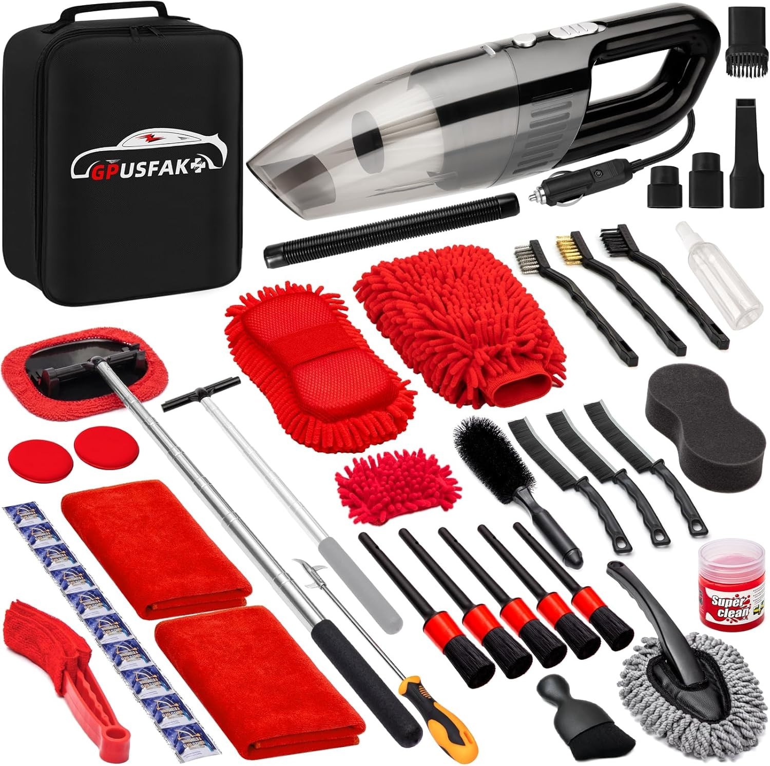 45Pcs Car Wash Cleaning Kit with High Power Handheld Vacuum Windshield Cleaning