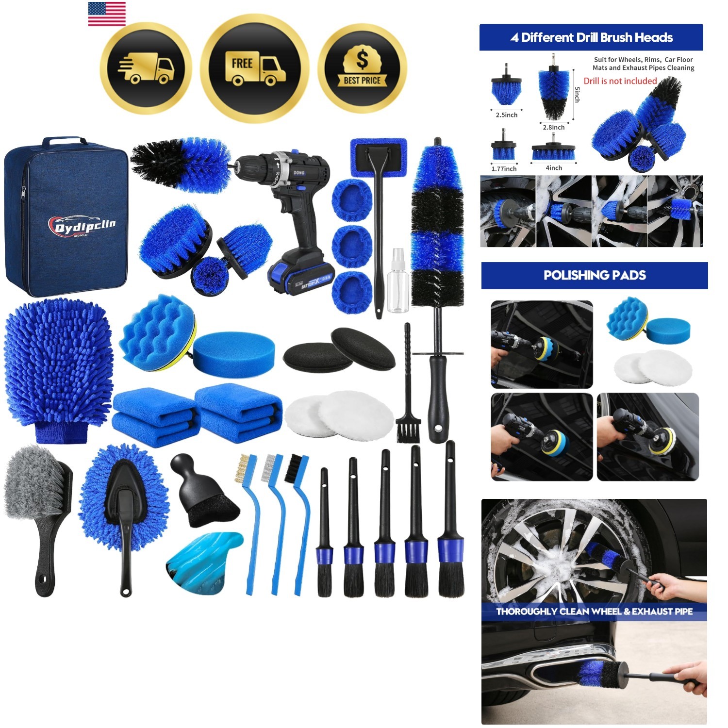 Car Detailing Kit Car Wash Supplies Brush Set Interior Exterior Wheels Cleaning