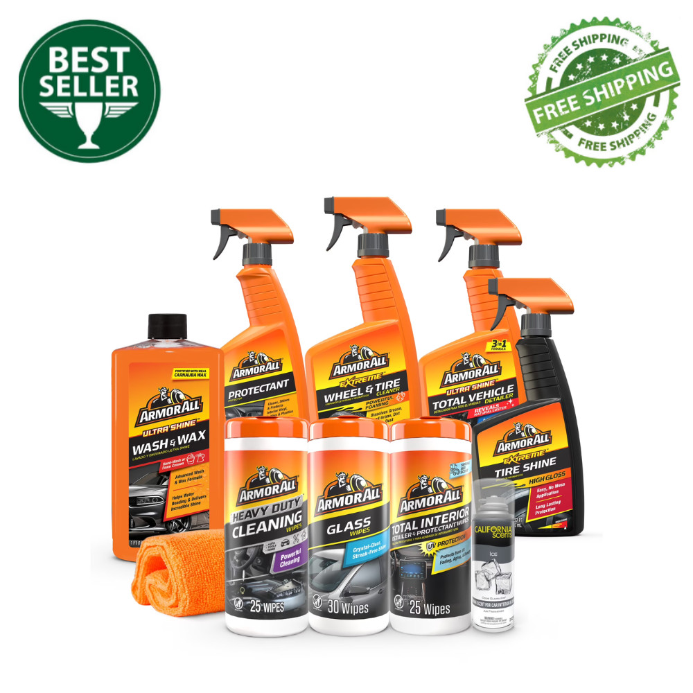 Armor All Car Care Cleaning Wash Kit, 10-Piece Gift Set, Interior & Exterior Car