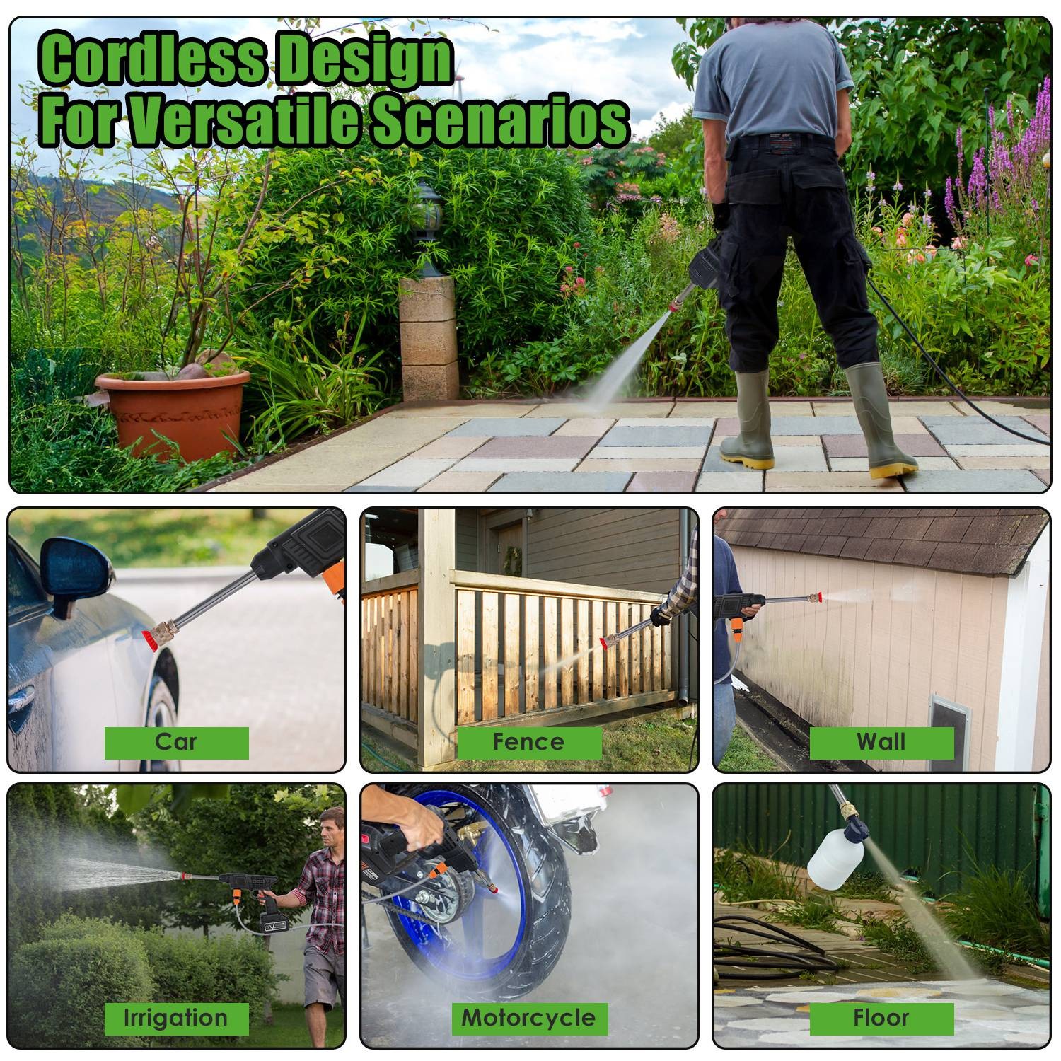 Cordless Electric Pressure Washer, 400PSI Portable Power Cleaner for Car/Bike