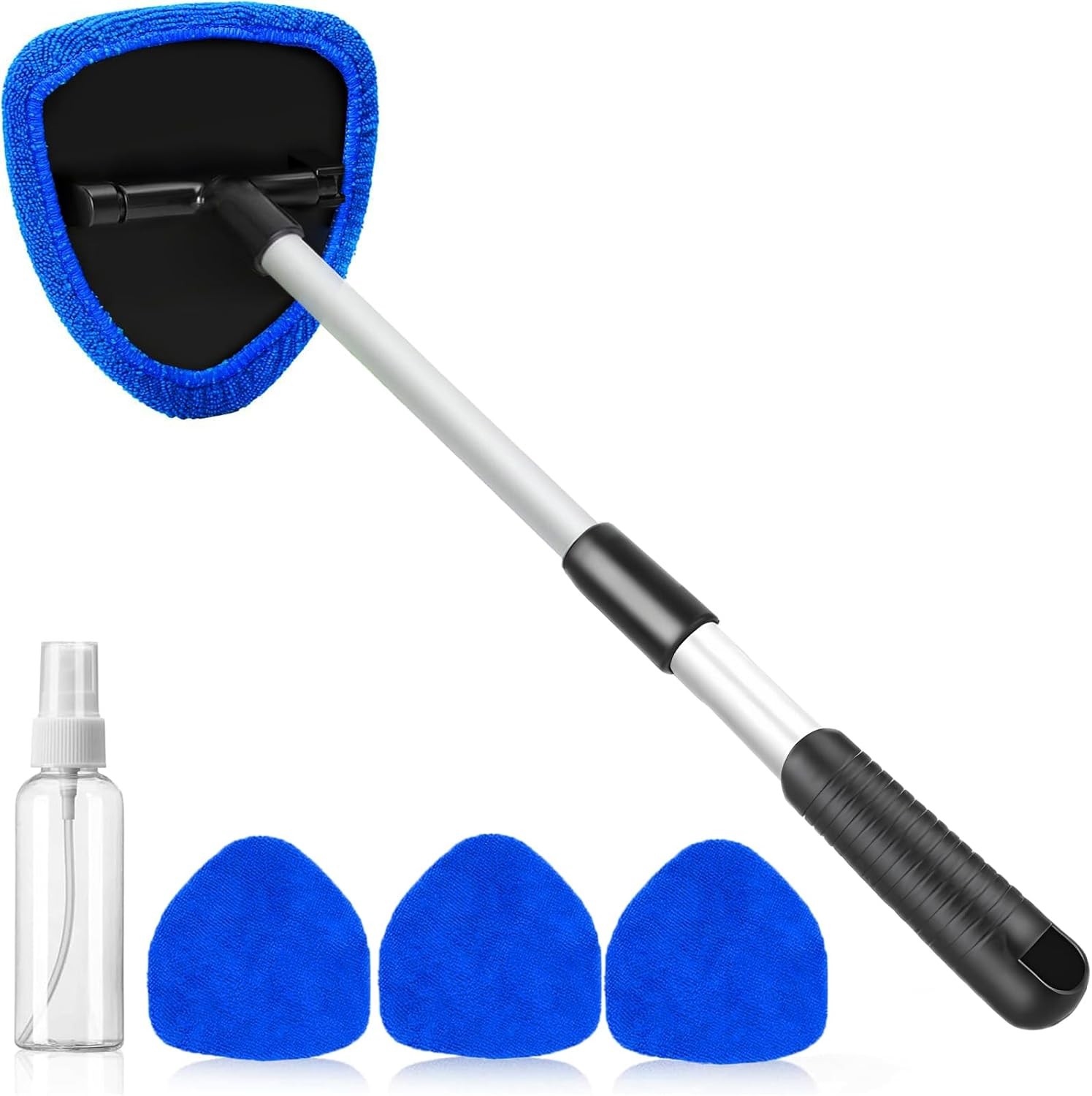 Windshield Cleaning Tool, Car Window Cleaner with 4 Microfiber Pads (Dark Blue)