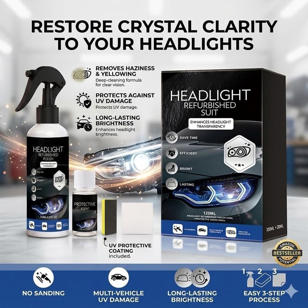 Car Headlight Restoration Kit, Headlight Refurbished Suit for Yellowed Headlamps