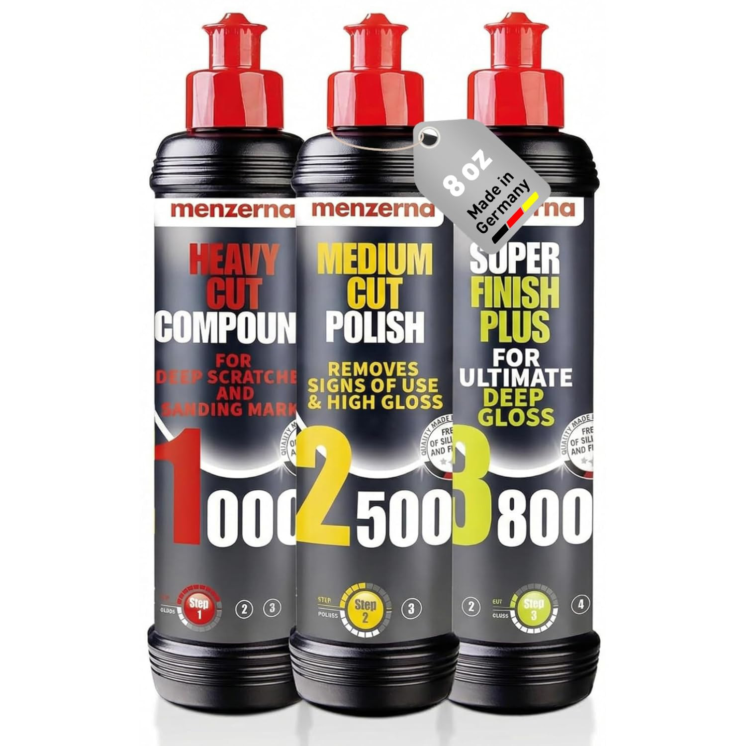 3-Step Car Polishing Kit 8oz Scratch Removal Swirl Eliminator Mirror Finish Set