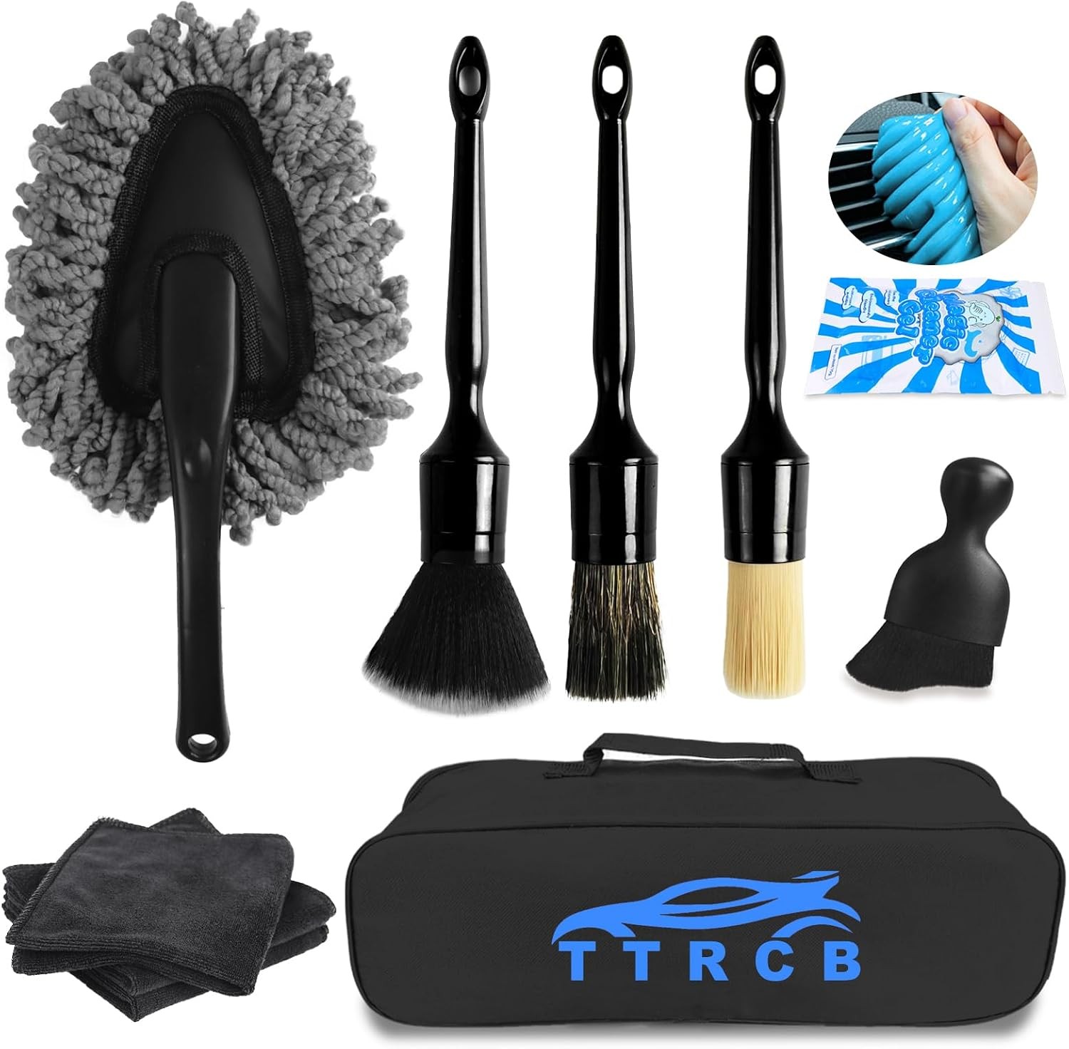 10PCS Car Detailing Cleaning Kit Interior Cleaner, Brushes, Duster, Gel, and Mic