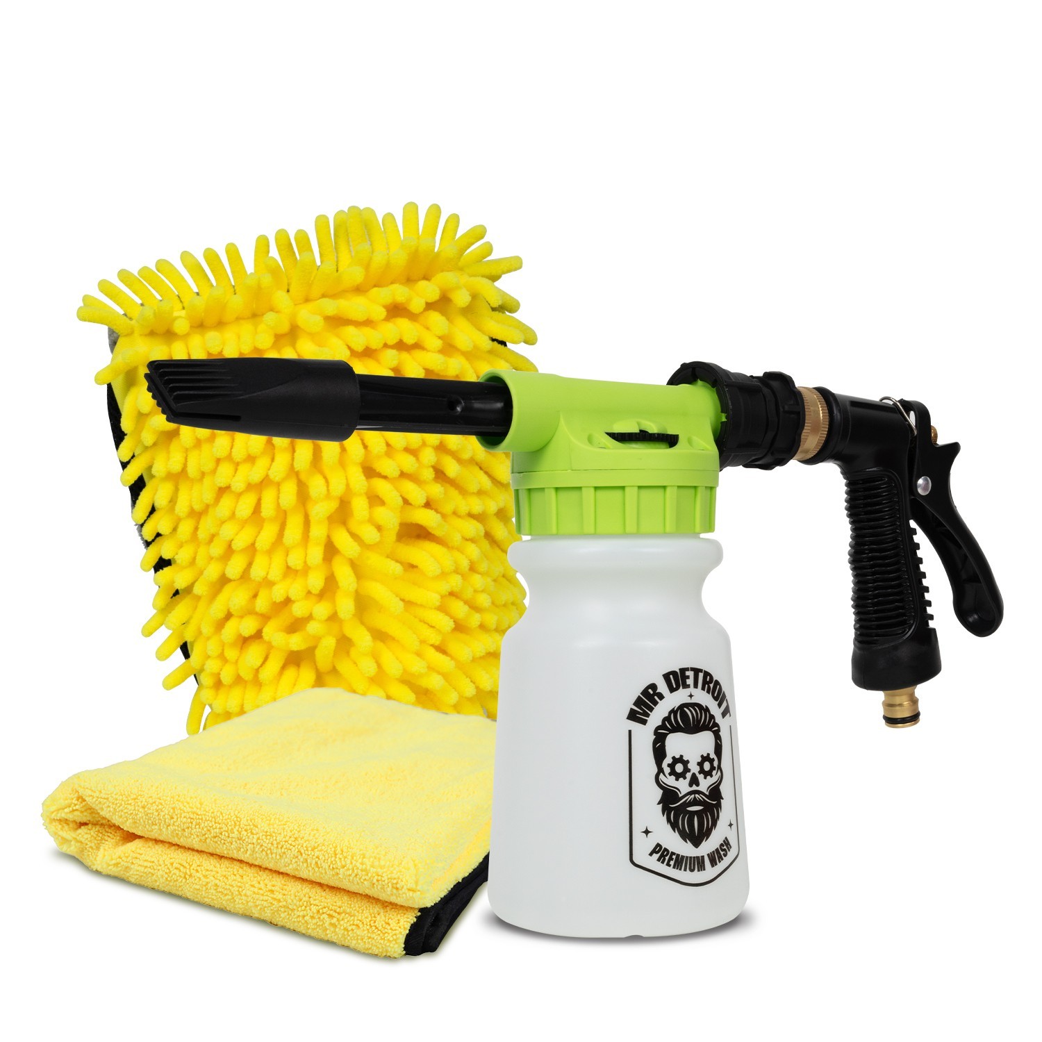 Mr. Detroit – 3pc Premium Car Wash Kit w/Foam Blaster, Wash Mitt, Drying Towel