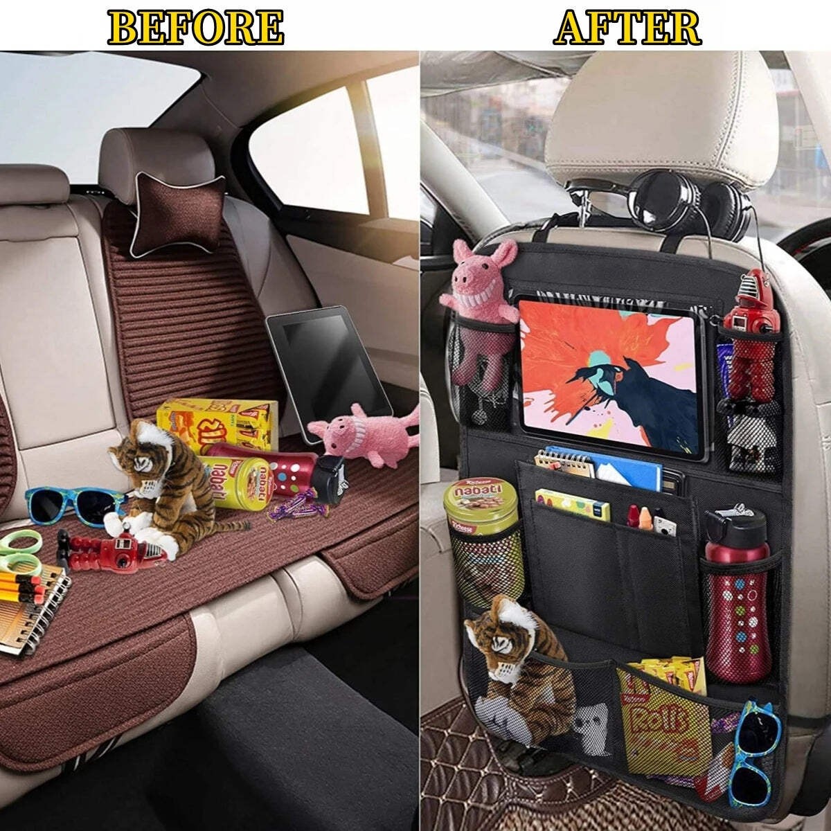 Car Seat Back Organizer 10 Storage Pockets with Touch Screen Tablet Holder