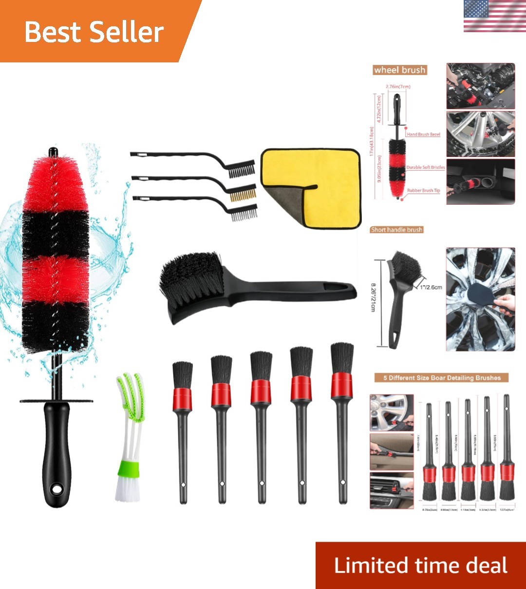 Professional 12-Piece Tire & Wheel Brush Set: Scratch-Free & Versatile Design