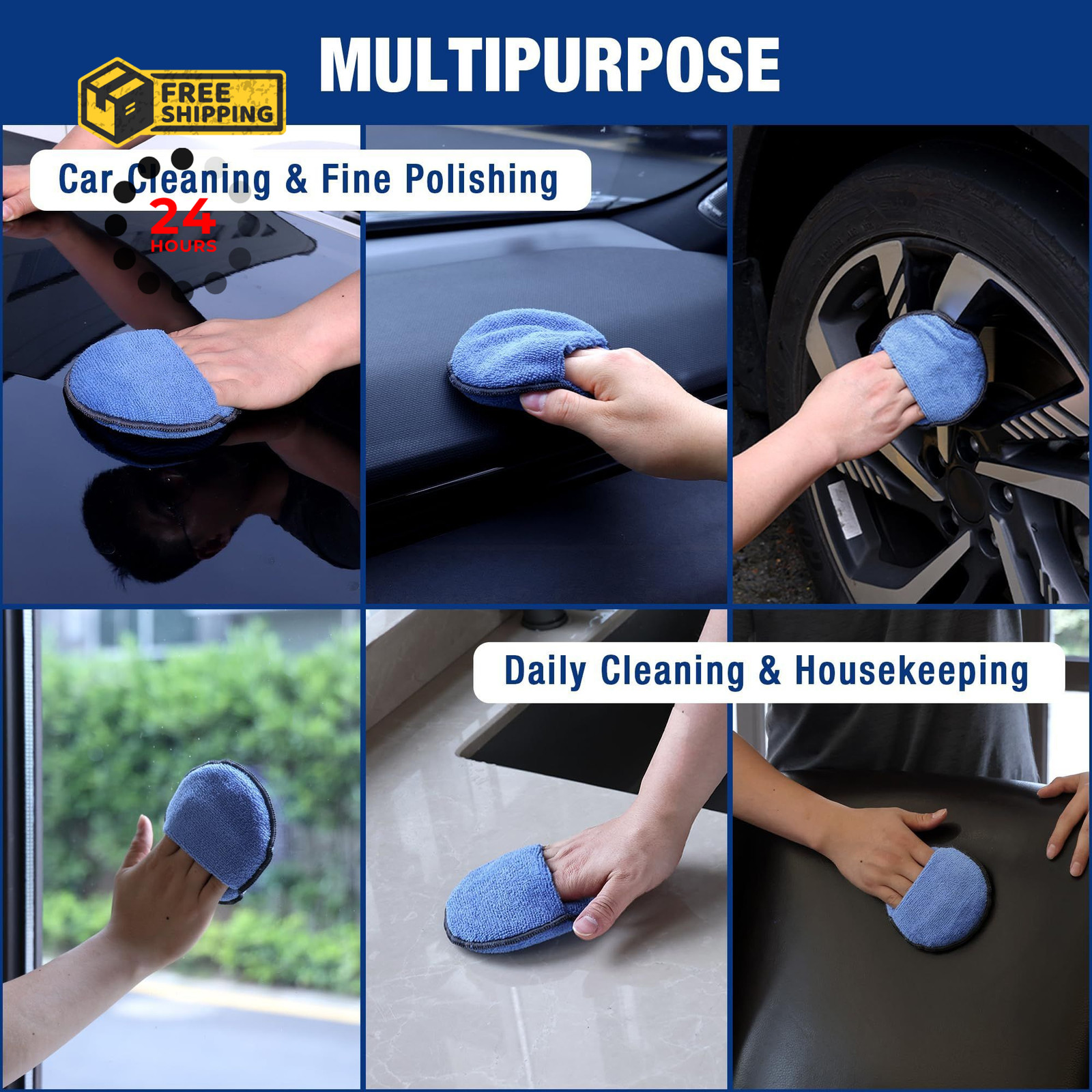 WORKPRO 18-Pack Car Wax Applicator Pads with Finger Pocket, Microfiber Blue