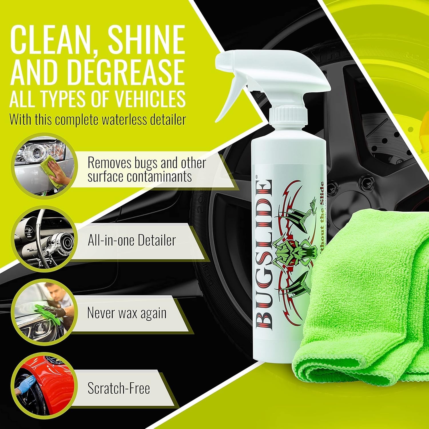 Non-Toxic 16 Oz Car Cleaner & Polisher – Effortless Shine with Microfiber Towel