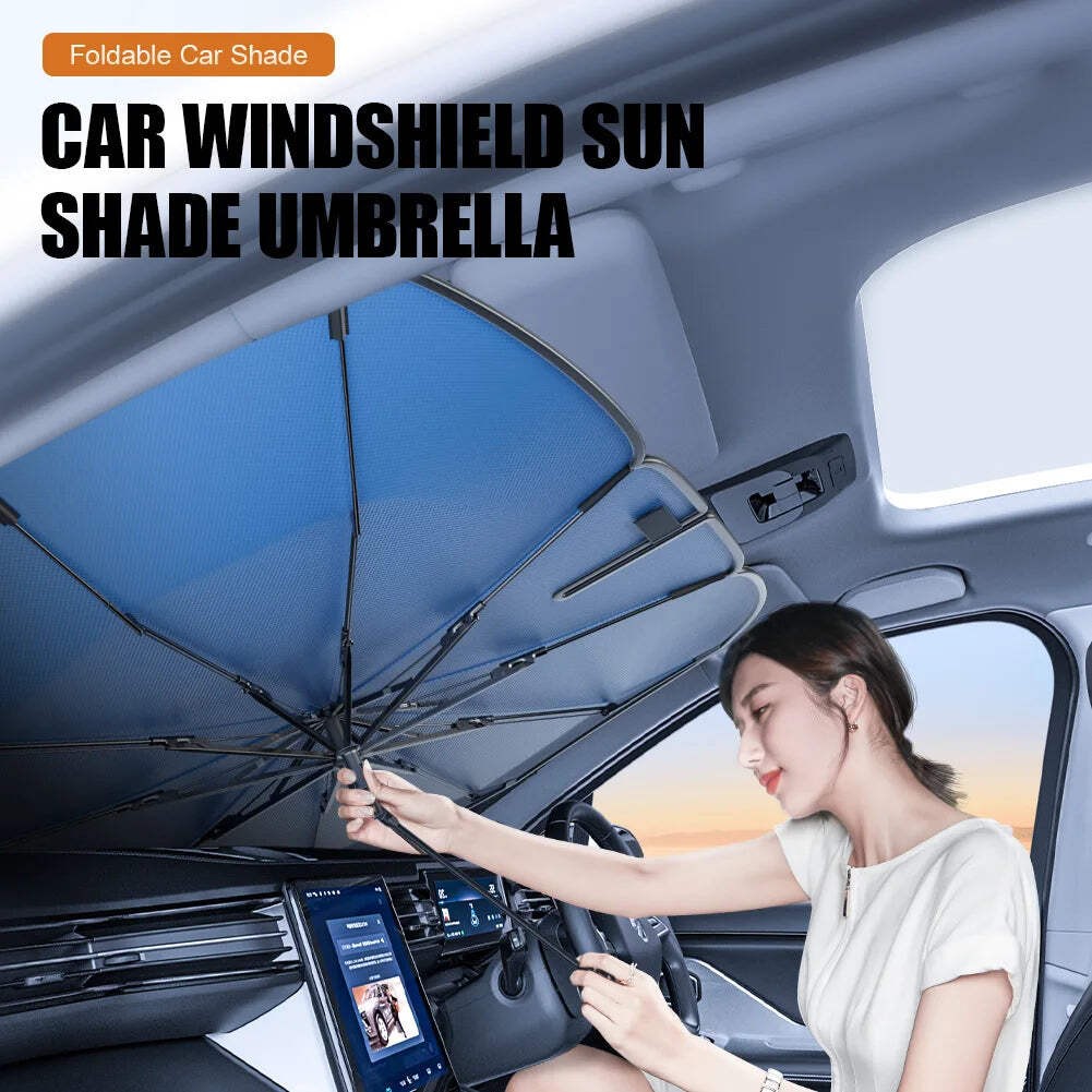 Car Sunshade Windshield Umbrella with 360°Rotation Bendable Handle Front Window
