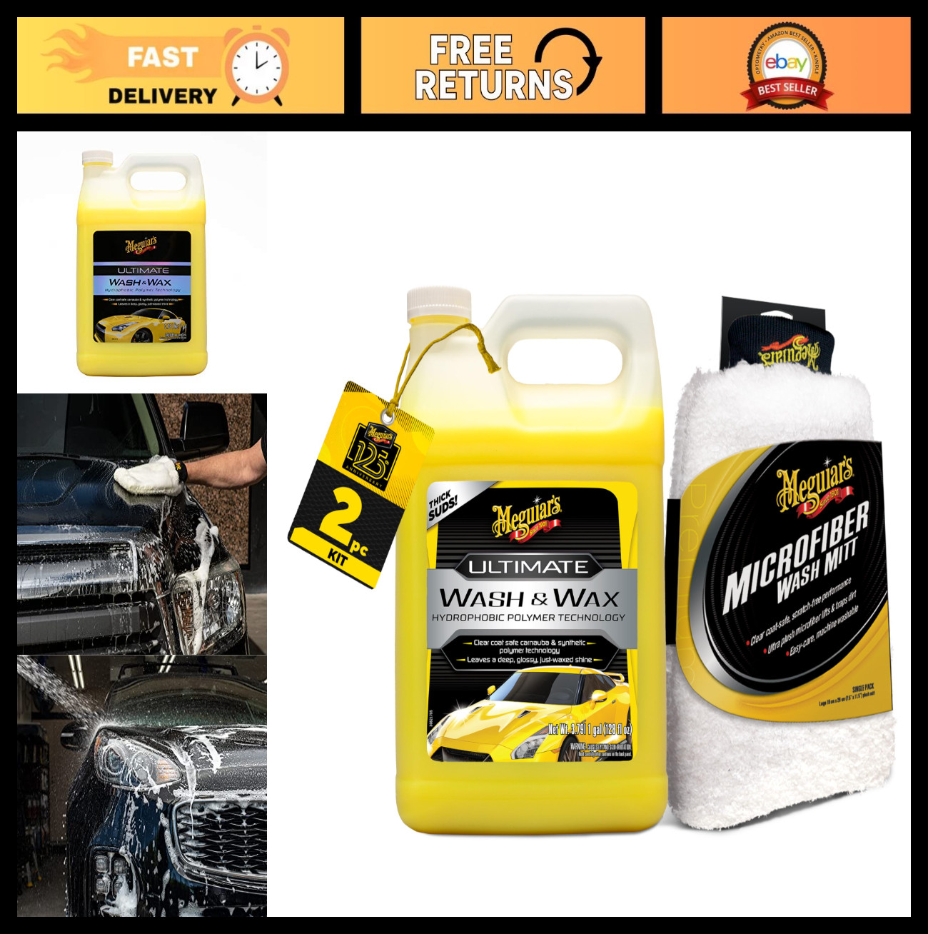 Ultimate Car Wash Kit – 1 Gallon Wash & Wax Soap, Extra Wax Protection, Microfib