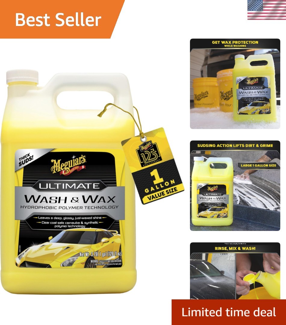 Ultimate Wash and Wax, Car Wash Soap and Wax Cleans & Shines in One Step, Shi…