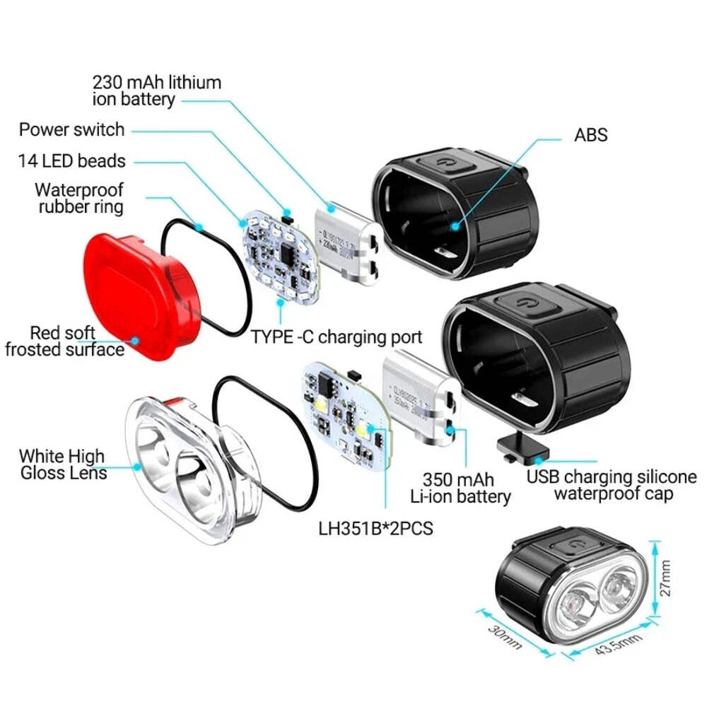 Cycling Bicycle Front Rear Light Set Bike Type C Rechargeable Flashlight