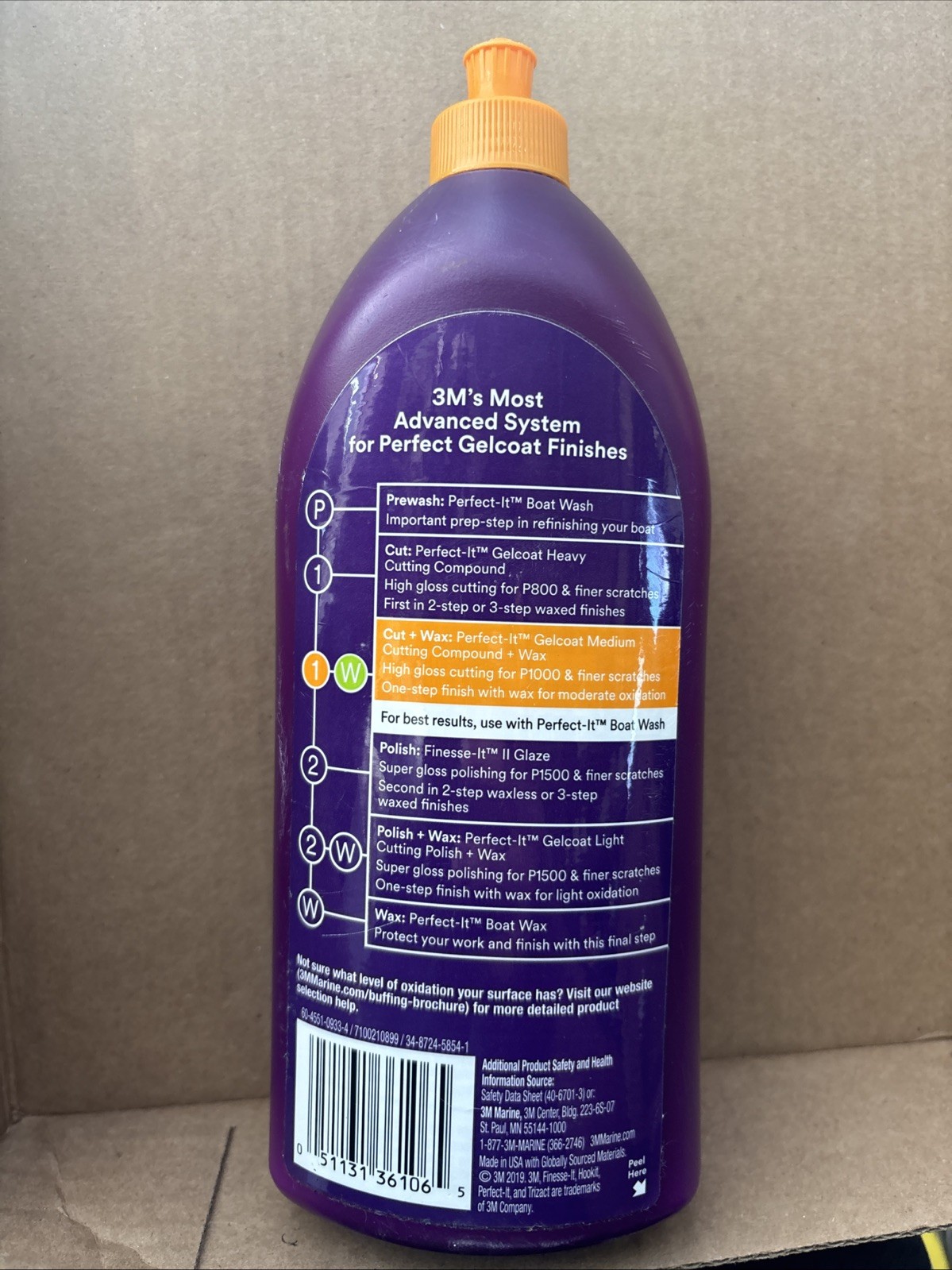 3M Perfect-It Gelcoat Medium Cutting Compound + Wax Quart 1qt 36106