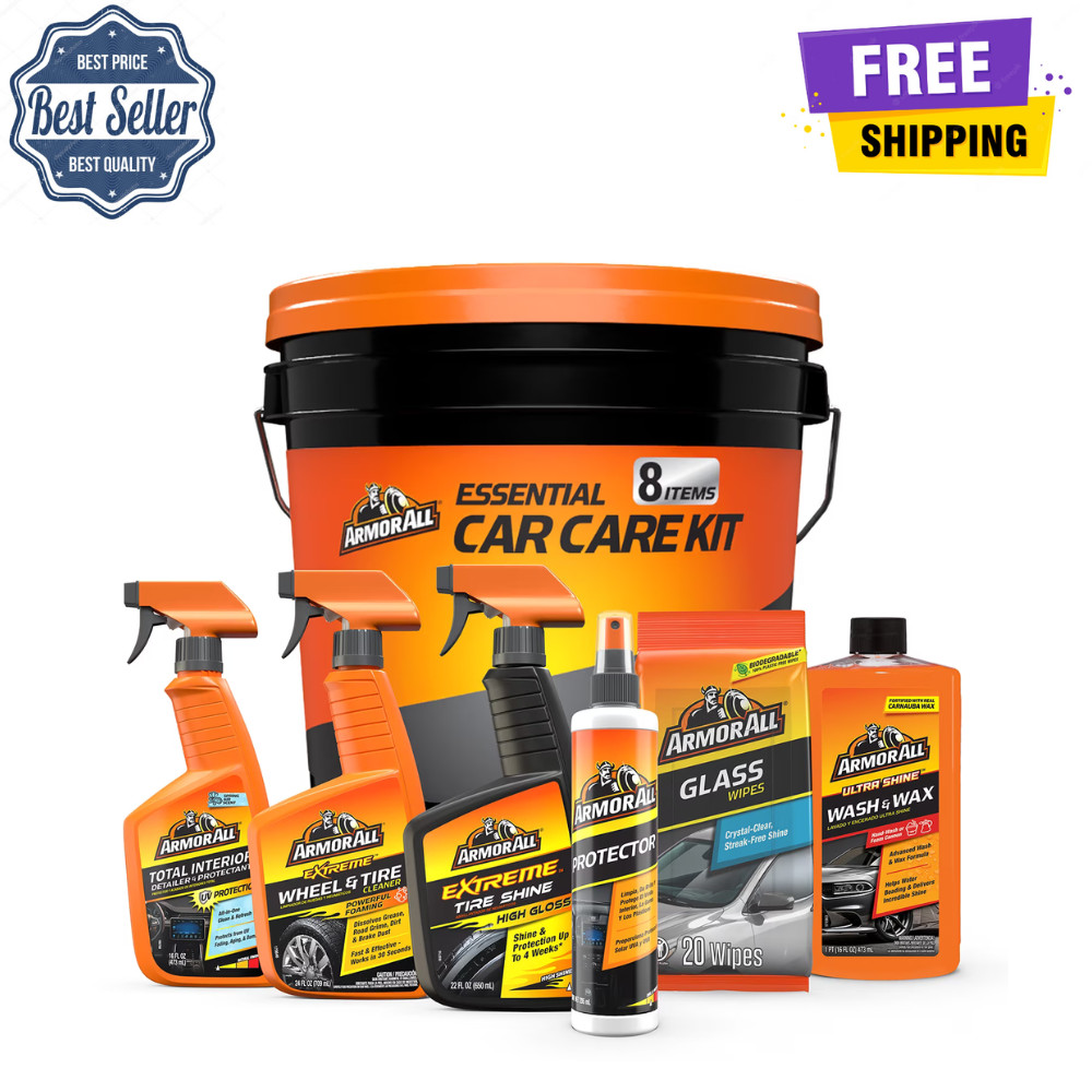 Armor All Car Care Cleaning Kit, Car Detailing 8-Piece Bucket, Wash, Polish, Wax
