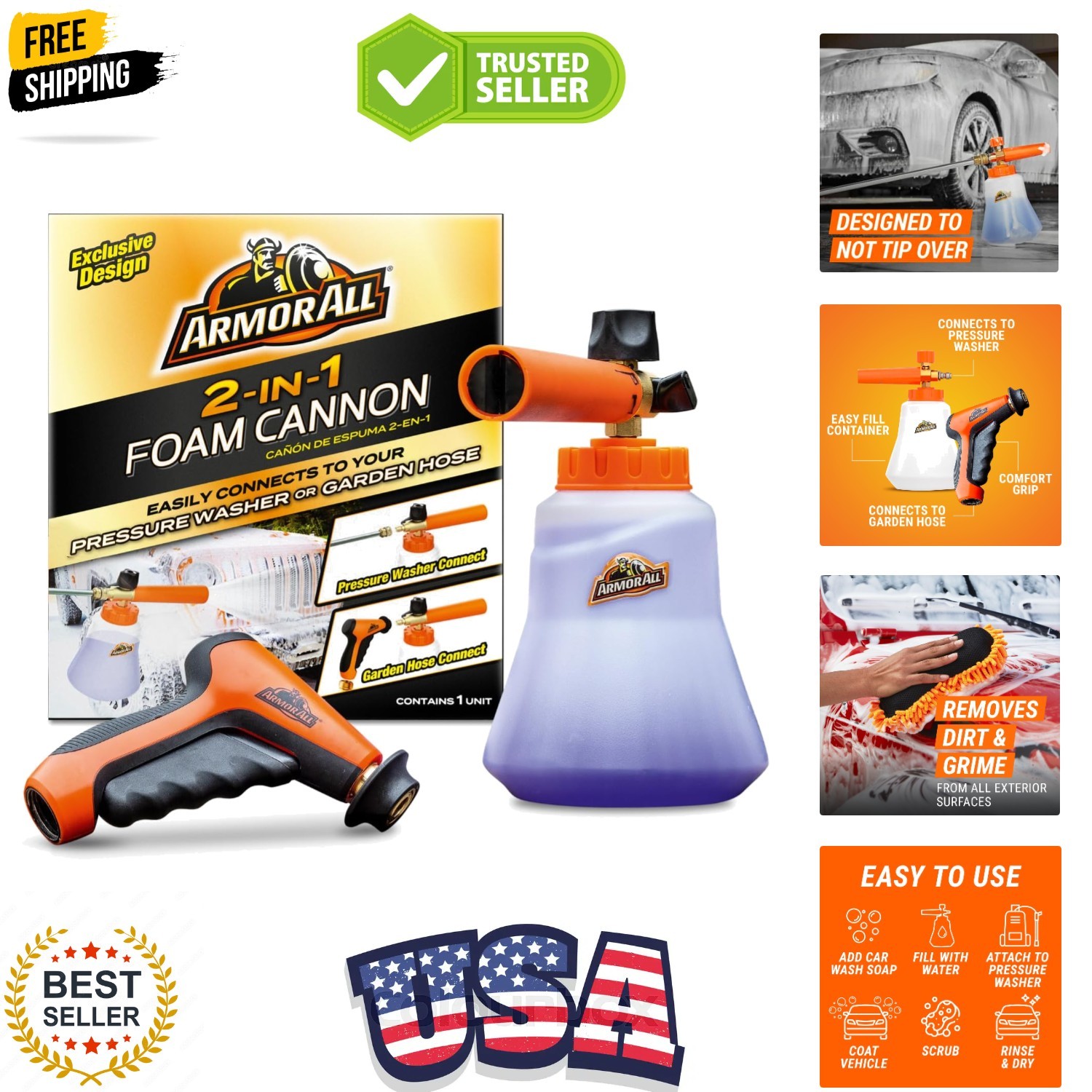 2-in-1 Foam Cannon Kit – Car Wash & Detail Cleaning Kit for Power Washers, Ga…