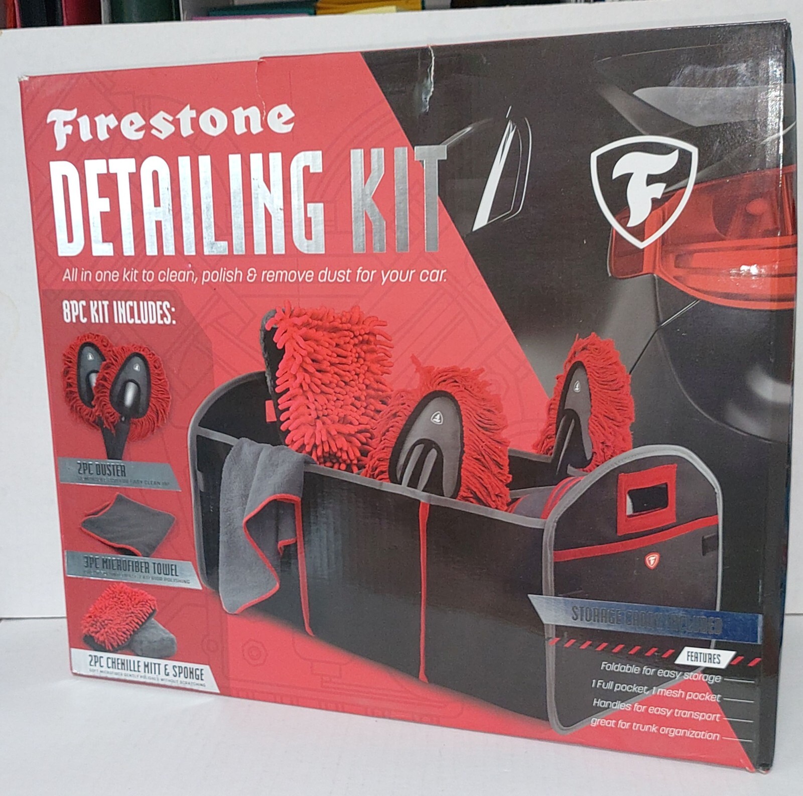 Firestone Car Detailing Kit All In One Car Care Duster Towel Mitt Sponge Caddy