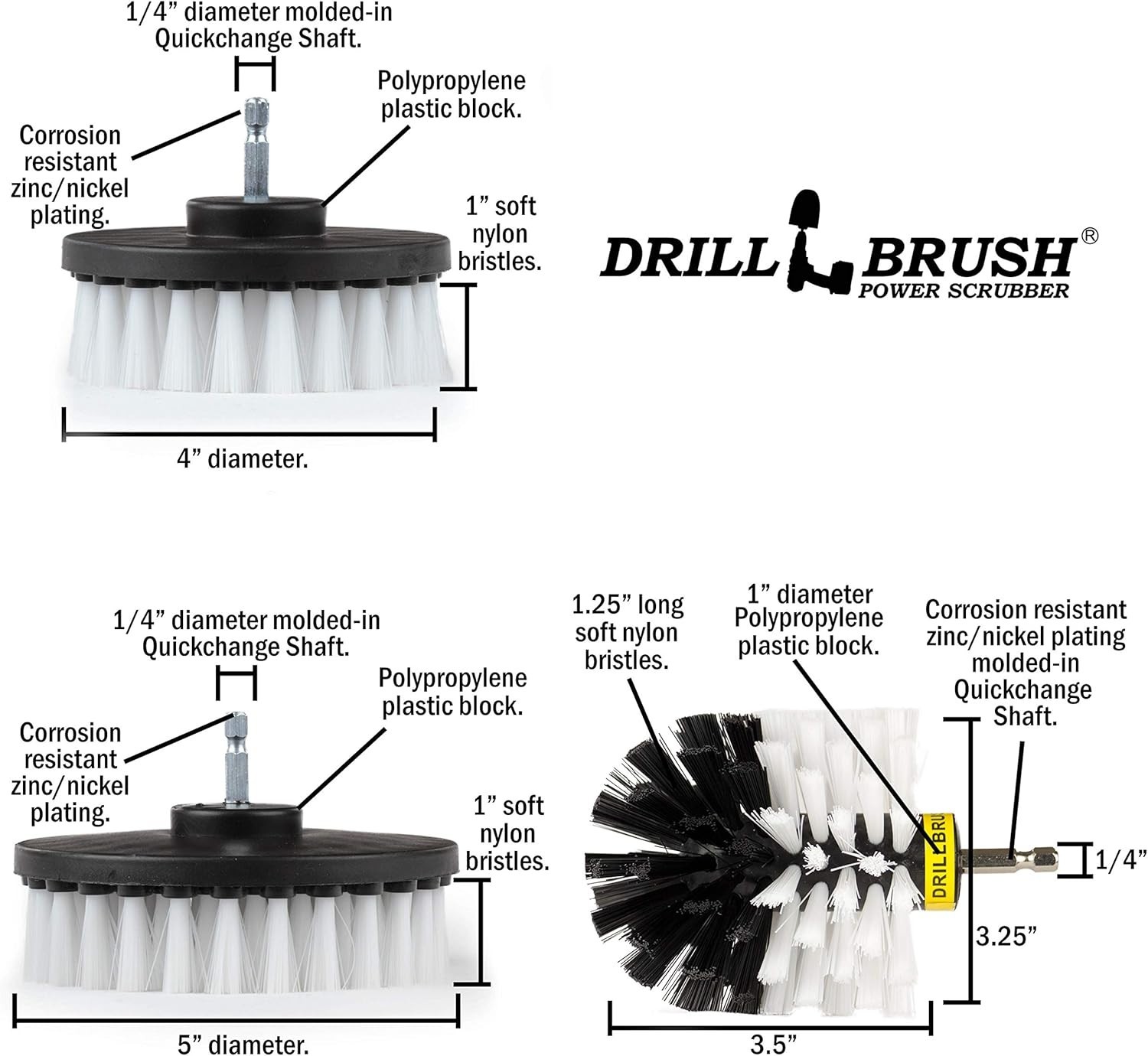 Spin Brush Drill Attachment Kit 6pc Automotive Interior & Exterior Cleaning