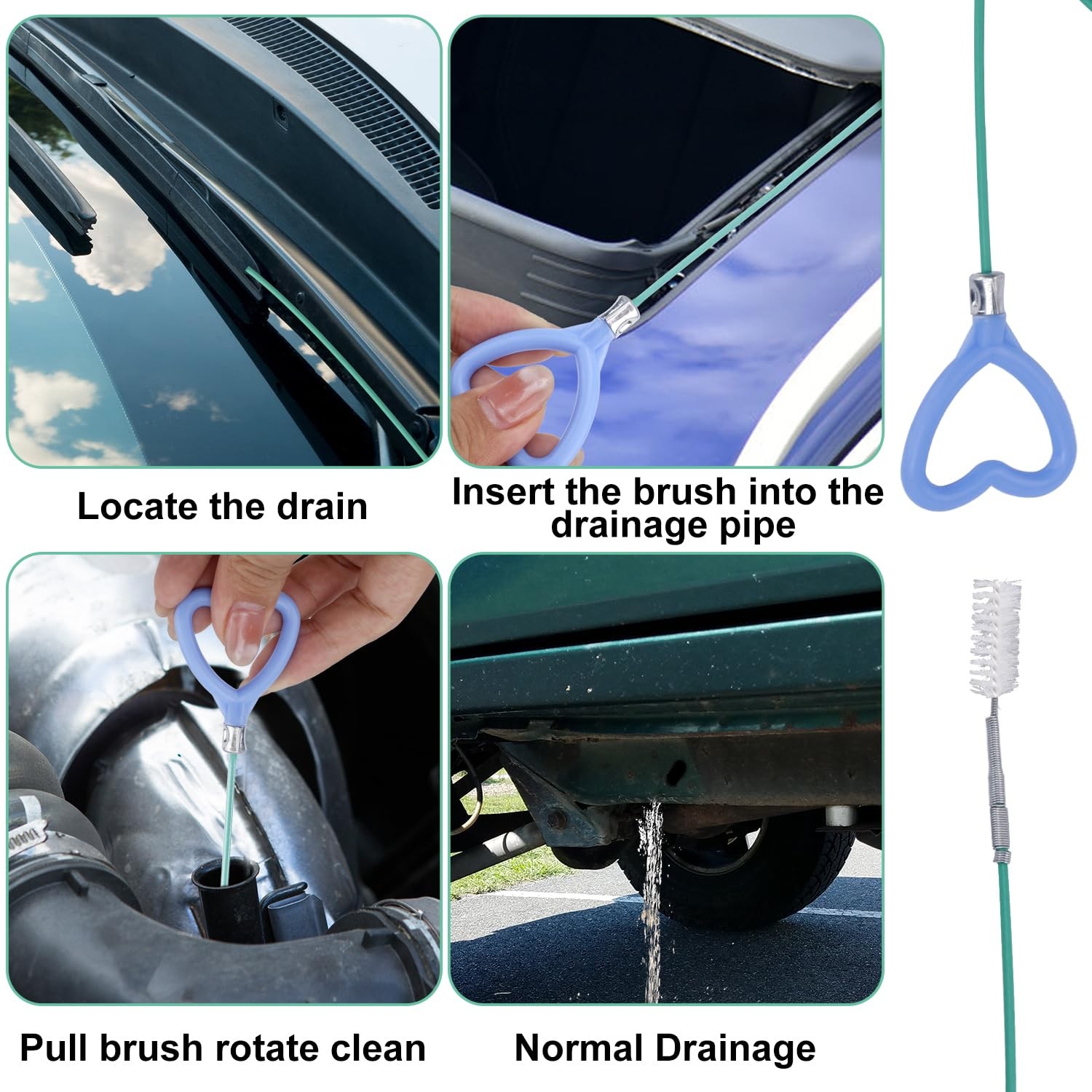 Sunroof Drain Cleaning Tool, 118in Long Wire Pipe 118in, Green, Blue, Silver