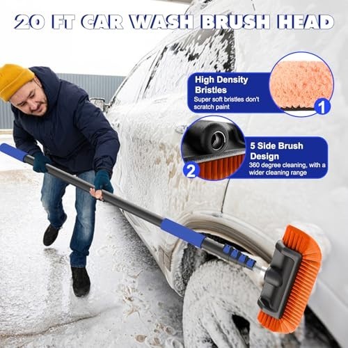 26Ft Car Wash Kit – Telescopic Extension Pole, Brush, Mitt, Squeegee & More for