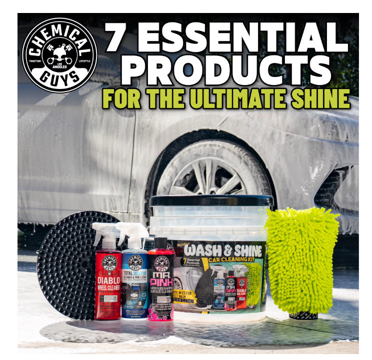 Chemical Guys 7pc Car Wash Kit Wash Shine Detail Bucket Interior Exterior