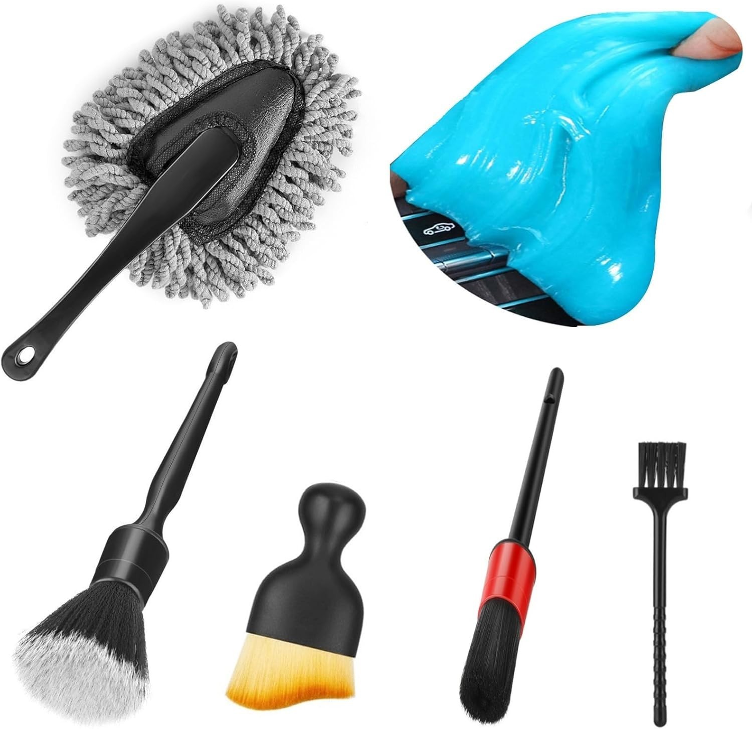Car Interior Duster Brush & Cleaning Gel Kit Slime Dust Remover Detailing Tools